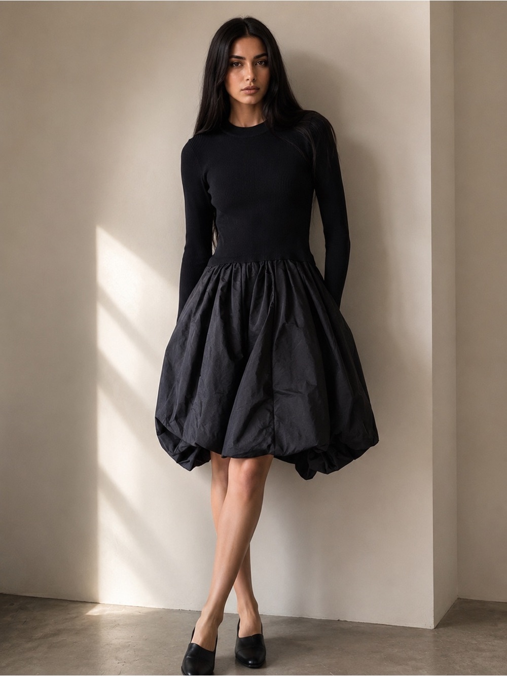 ALEEZA PARIS Celeste Black Knit Bubble
Dress Sculptural Hem $349 NWT Size Small